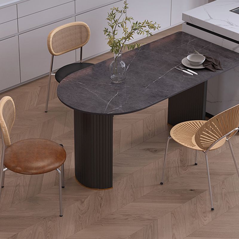 Sintered Stone Dining Table Luxury Double Pedestal Table for Dining Room Clearhalo ' dining_table' 'Dining Tables & Seating' 'Dining Tables' 'furn' 'furn_dining_table' 'Furniture' 'furniture_dining_table' 'Kitchen & Dining Furniture' 'kitchen&dining_furn' 'kitchen' 'kitchen_dining_table' 1200x1200_e524fdcf-74d0-477f-8156-55276d1add64