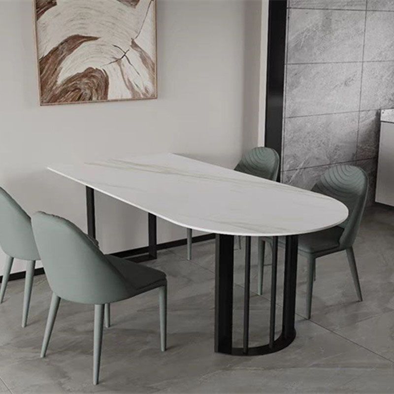Sintered Stone Top Table with Double Pedestal Modern White Table for Restaurant Clearhalo 'Dining Tables & Seating' 'Dining Tables' 'dining_table' 'furn' 'furn_dining_table' 'Furniture' 'furniture_dining_table' 'Kitchen & Dining Furniture' 'kitchen' 'kitchen_dining_table' 1200x1200_e527bd6c-69b5-4e79-a8f8-86bb6941d26b