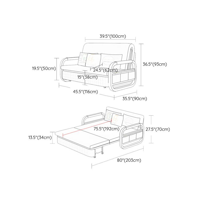 Pillow Included Sofa Futon Cushion Back Round Arms Futon Sleeper Sofa
