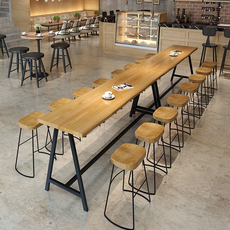 Pine Wood Bar Dining Table Rectangle Industrial Bar Table with Black Trestle Base Clearhalo 'Bar Furniture' 'Bar Tables' 'bar_tables' 'furn' 'furn_bar_tables' 'Furniture' 'furniture_bar_tables' 'Kitchen & Dining Furniture' 1200x1200_e52df1bb-ee7f-470c-884b-9e651b245bd1