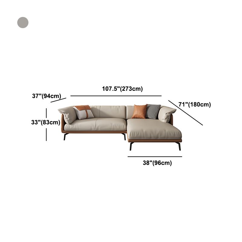 Grey Modern Loose Back Sofa & Chaise 23.68" H Pillow Top Armed Sofa, Genuine Leather Clearhalo 'furn' 'furn_sectionals' 'Furniture' 'furniture_sectionals' 'Living Room Furniture' 'Sectionals' 1200x1200_e533a89a-10ca-49cb-bca7-11205ebc2aea
