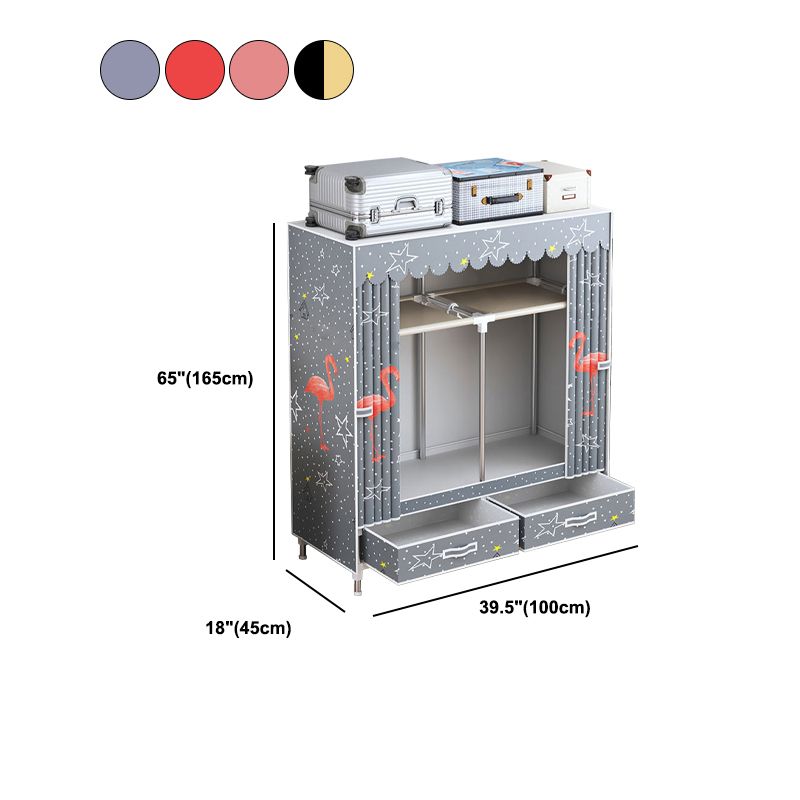 Modern Style Wardrobe Armoire Silver Steel Frame Wardrobe with Drawer Clearhalo 'Armoires & Wardrobes' 'armoires_wardrobes' 'Bedroom Furniture' 'furn' 'furn_armoires_wardrobes' 'Furniture' 1200x1200_e5363be5-236b-4260-bbb8-4b47aded2023
