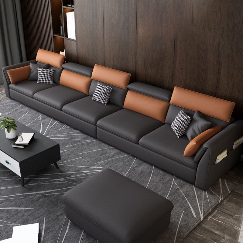 Modern Standard Seating Stain Resistant Sofa Faux Leather in Dark Gray