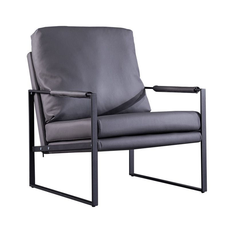 Sled Based Square Arms Faux Leather Arm Chair with Pillow Back