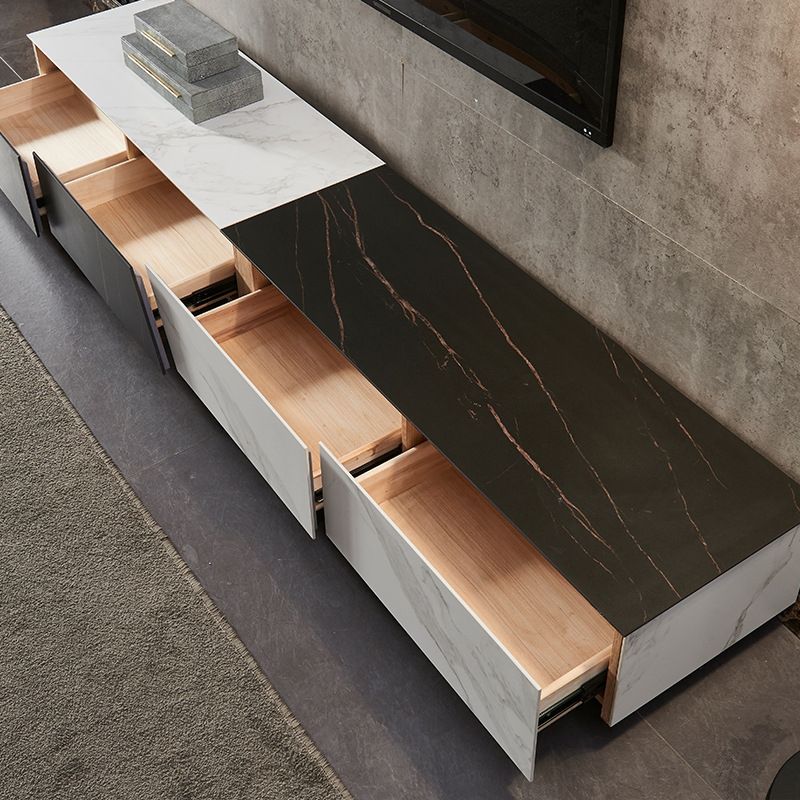 モダンなテレビメディアスタンド16 "W石が囲まれたストレージテレビスタンドの引き出し付きコンソール