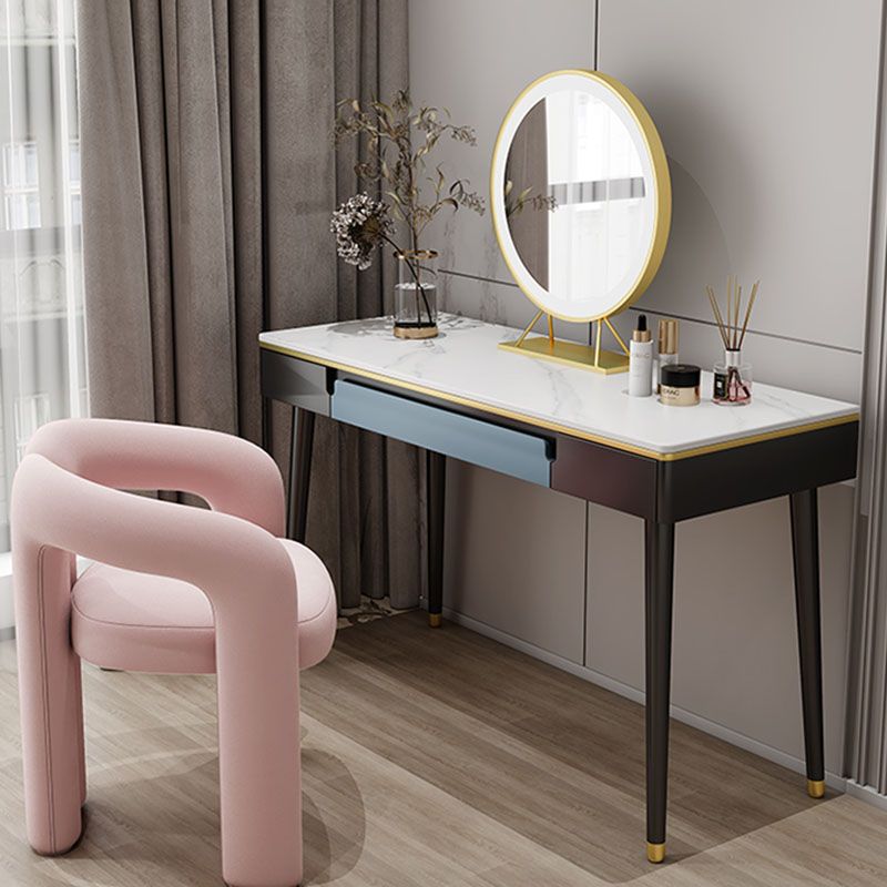 White/Black Modern Vanity Engineered Wood Makeup Dressing Table Stool Set