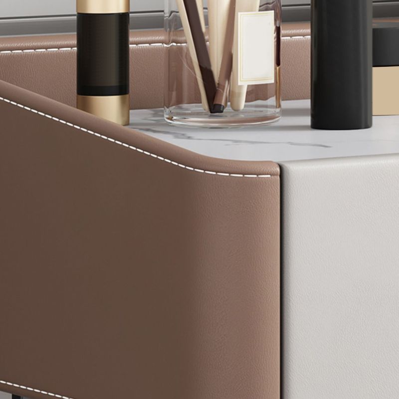 2 Storage Drawers Vanity Table and Stool Set Faux Leather Dresser