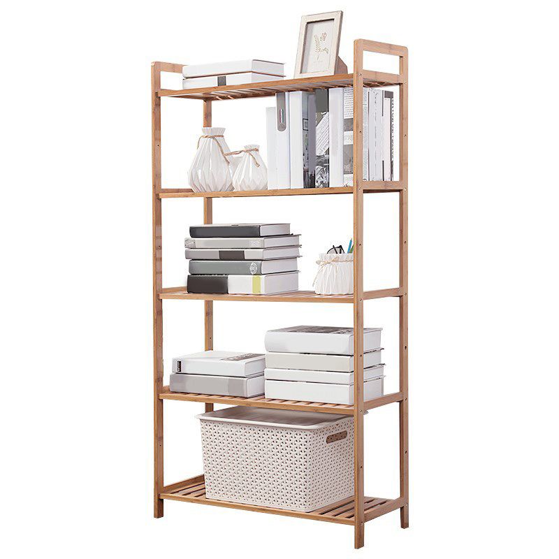 Modern Bamboo Vertical Book Shelf Brown Open Bookshelf for Study Room