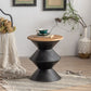 Table basse ronde en bois vieilli, table de cocktail sur pied en métal