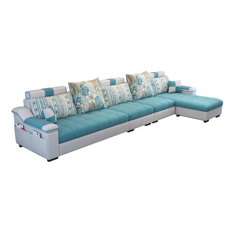 Blue Linen Blend Sloped Arms Sofa/Sectional with Slipcovered and Storage