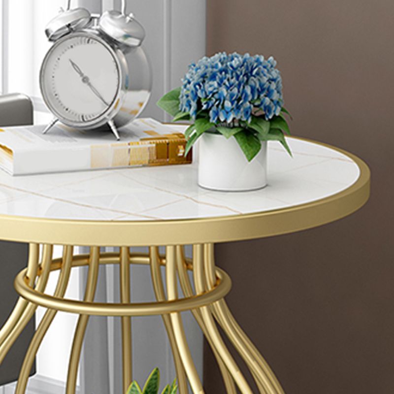 Modern Round Slate Top Side Table Steel Frame End Table with Shelf