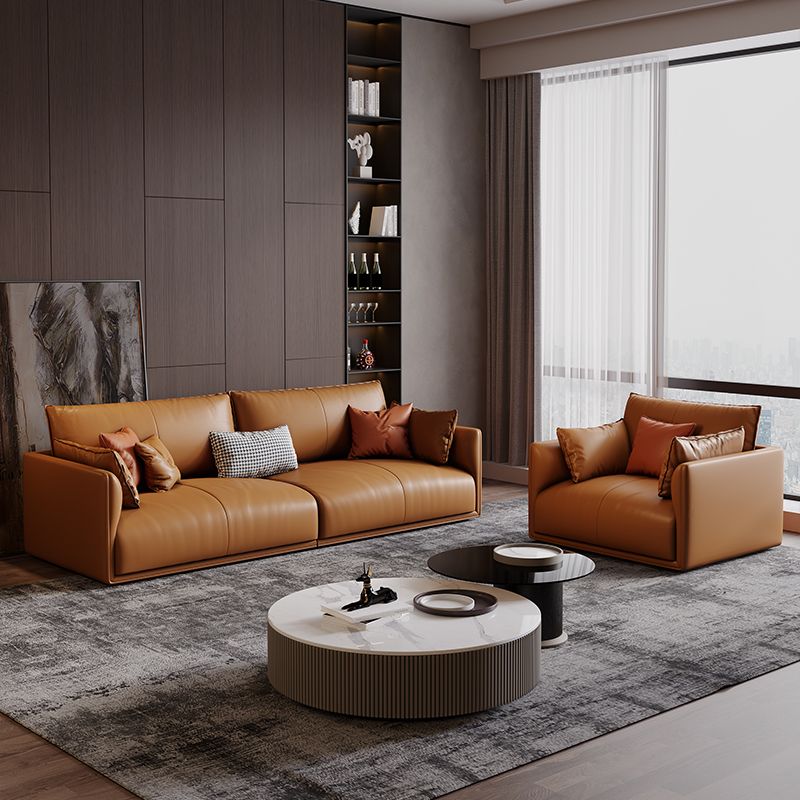 Mid-Century Modern Pillow Top Arm Sectional 33.46"H Cushion Back Sofa,Tan Clearhalo 'furn' 'furn_sectionals' 'Furniture' 'furniture_sectionals' 'Living Room Furniture' 'Sectionals' 1200x1200_e5468937-81aa-411a-8c49-0a7ffb3d9448