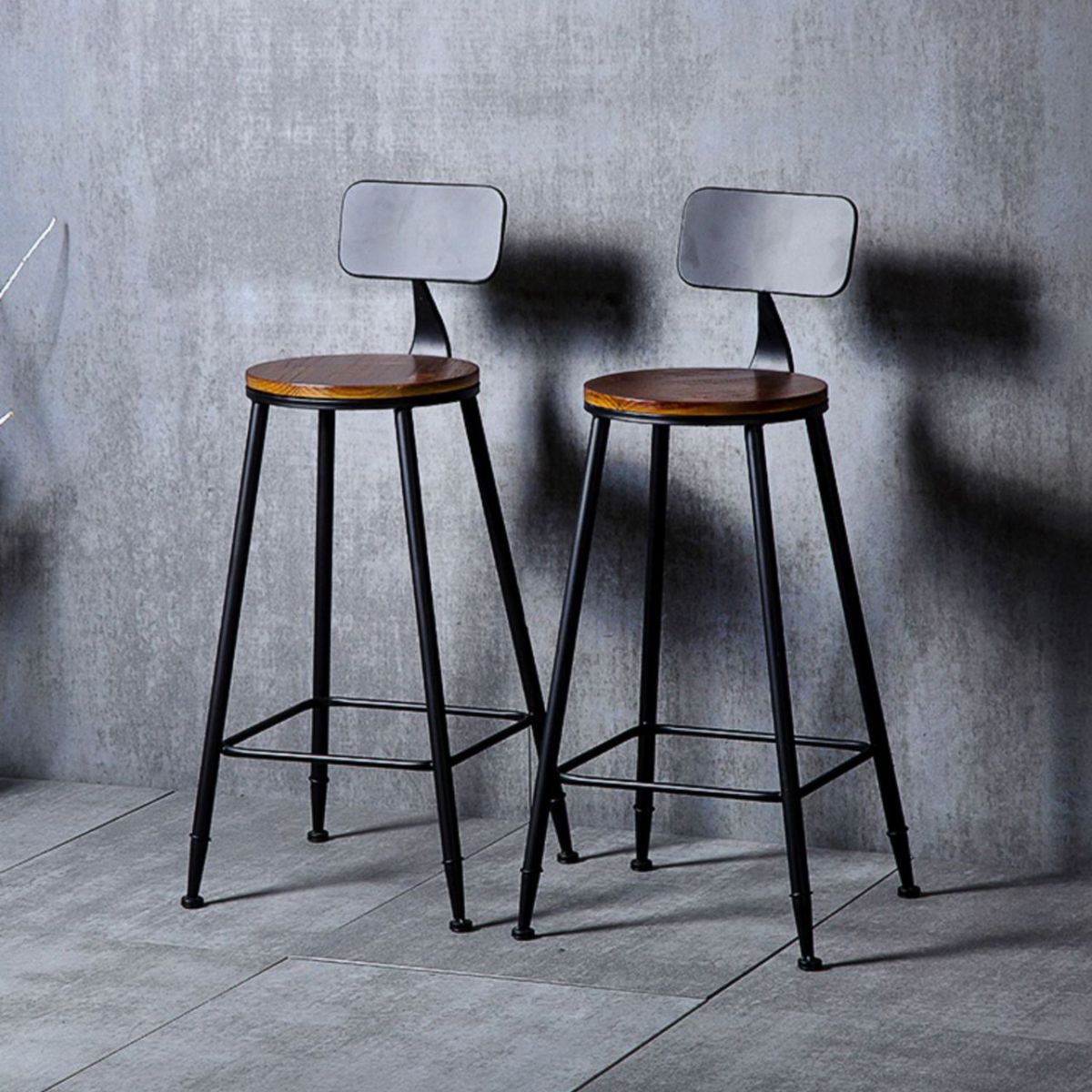 Indoor Industrial Style Wood Top Barstool Metal 4 Legs Bar Stool with Pedal Clearhalo 'Bar Furniture' 'Bar Stools' 'bar_stools' 'furn' 'furn_bar_stools' 'Furniture' 'Kitchen & Dining Furniture' 1200x1200_e547f499-6b96-419a-b14d-d980f0e965c7