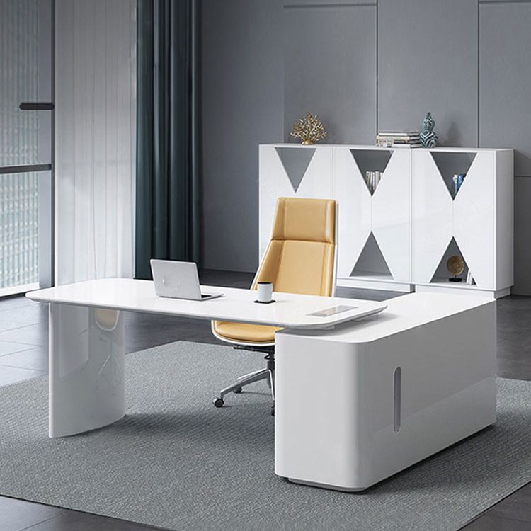 Cabinet de bureau exécutif blanc contemporain Piédestal de bureau en forme de forme en L