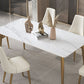 Luxury Sintered Stone Dining Table Rectangle White Table with Metal 4 Legs in Gold