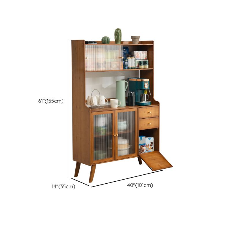 Mesa de vidrio de gabinete de aparador de bambú marrón contemporáneo