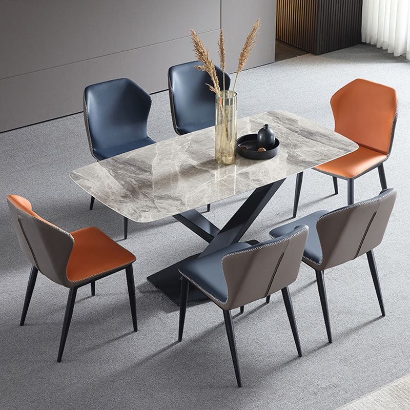 Minimalist Kitchen Gray Dining Table Sintered Stone Rectangle Dining Table with Pedestal Base Clearhalo ' dining_table' 'Dining Tables & Seating' 'Dining Tables' 'furn' 'furn_dining_table' 'Furniture' 'furniture_dining_table' 'Kitchen & Dining Furniture' 'kitchen&dining_furn' 'kitchen' 'kitchen_dining_table' 1200x1200_e54c7280-d9c9-4606-9dbd-d3167a58108b
