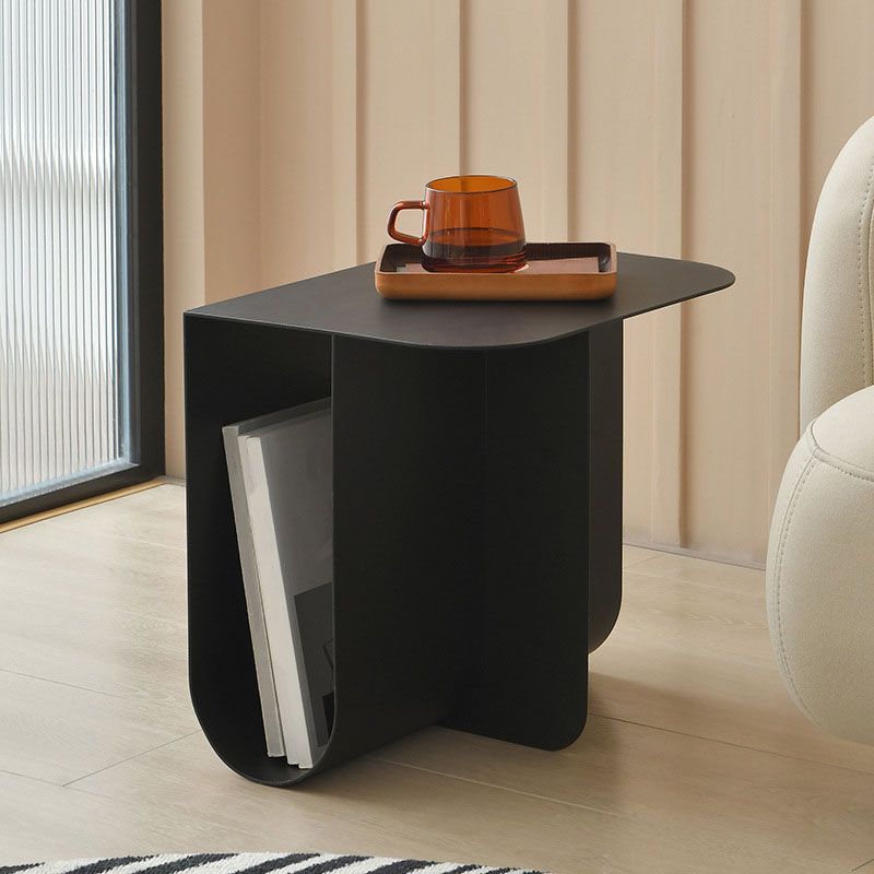 15" Tall Mid-Century Metal Rectangle Top Side Table Abstract End Table with Storage