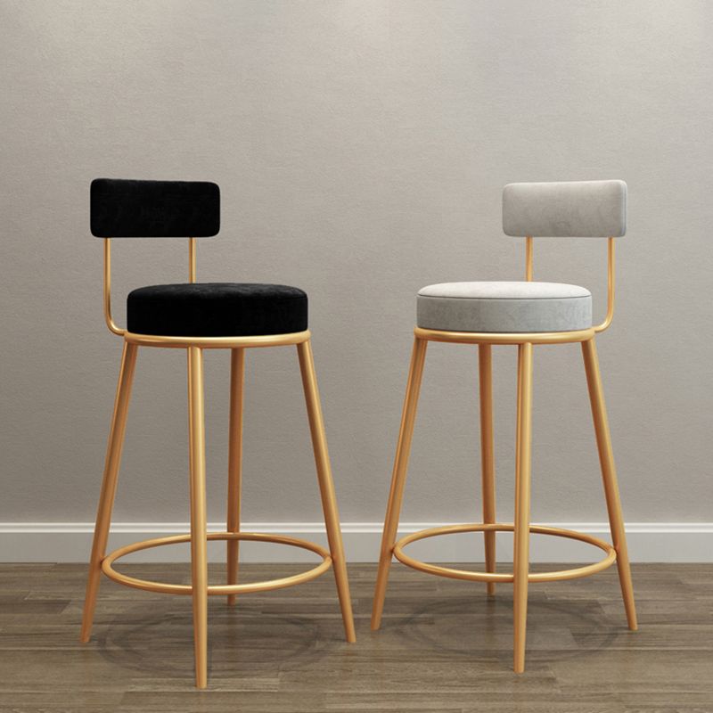 Glam Armless Backrest Counter Stool Iron Living Room Bar Stool with Velvet Cushion Clearhalo 'Bar Furniture' 'Bar Stools' 'bar_stools' 'furn' 'furn_bar_stools' 'Furniture' 'furniture_bar_stools' 'Kitchen & Dining Furniture' 1200x1200_e54e7266-b782-4dcb-86bb-f1c546da66dc