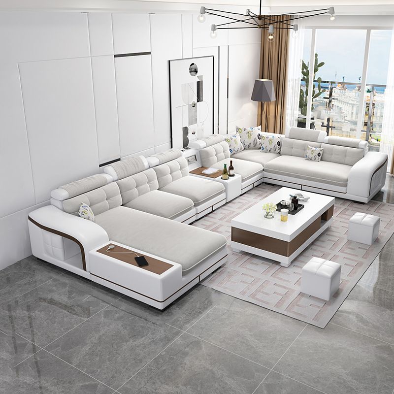 Velvet and Faux Leather Sloped Arms Modular Sectionals Sofa for Living Room Clearhalo 'furn' 'furn_sectionals' 'Furniture' 'Living Room Furniture' 'Sectionals' 1200x1200_e55393c3-5926-4bc6-8f7c-2ae4465f73a2