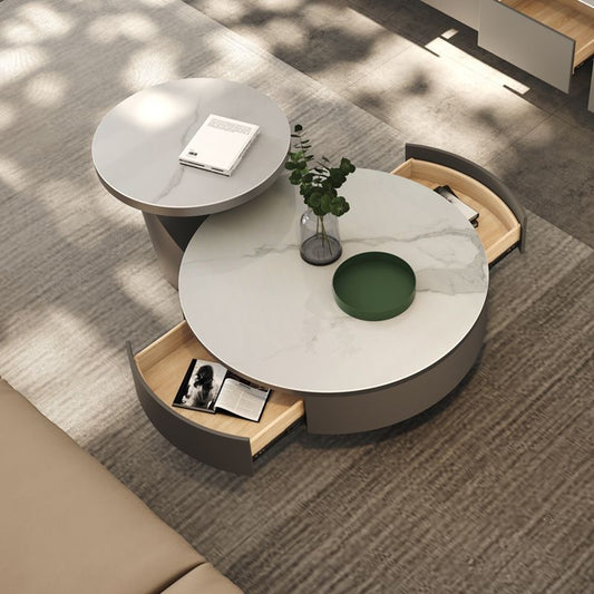 Metal Craft Grey Coffee Table with Circular Nested Single Foot Base Coffee Table