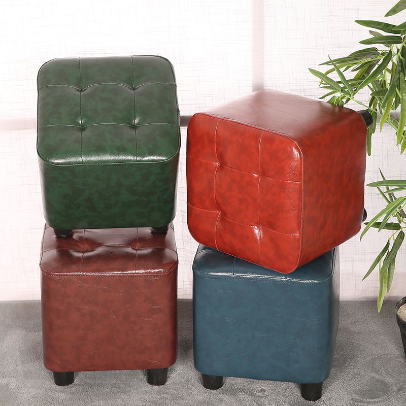 Modern Square Pouf Pure Color Tufted Upholstered Faux Leather Cube Ottoman Clearhalo 'furn' 'furn_ottomans_poufs' 'Furniture' 'Living Room Furniture' 'Ottomans & Poufs' 'ottomans_poufs' 1200x1200_e557f478-b47b-4520-8bbe-5f36126cac53