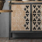 Metal and Distressed Wood Accent Cabinet Industrial Style Fretwork Chest