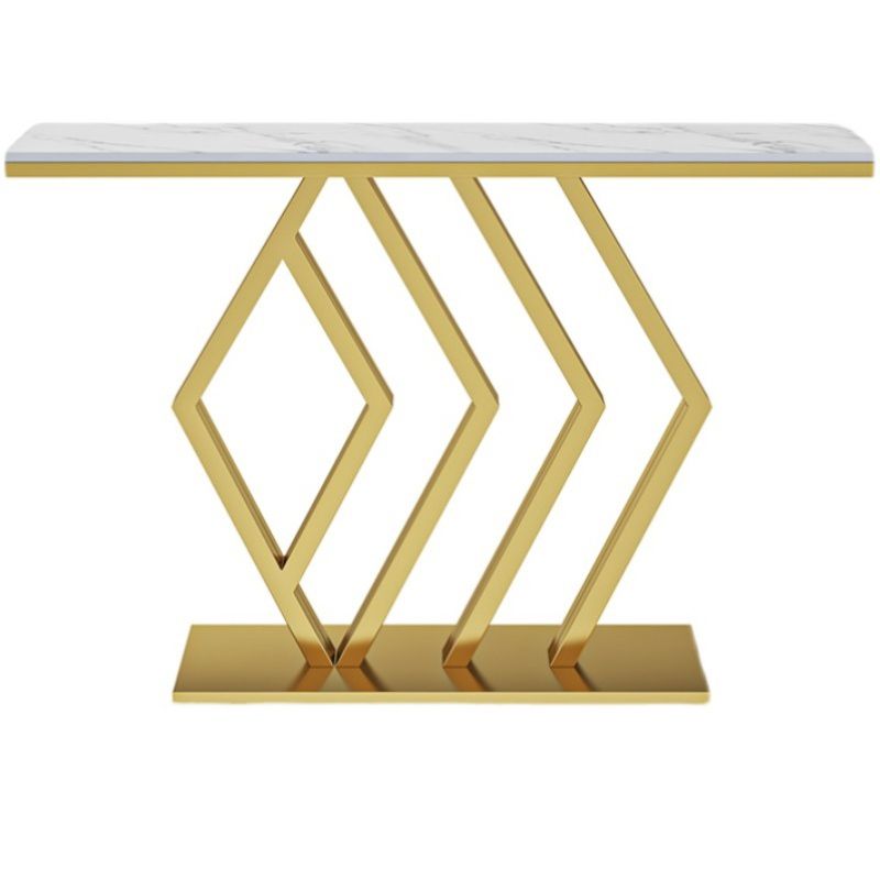 Glam Pedestal Slate Sofa Table Resistant Gold Console Table 31.5" High