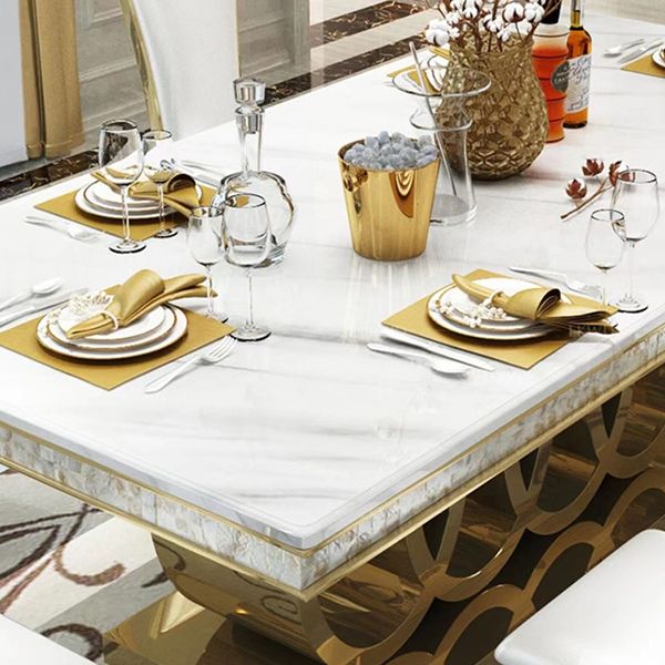 Glam Style Dining Faux Marble Table Dining Rectangle Table for Home Clearhalo 'Dining Tables & Seating' 'Dining Tables' 'dining_table' 'furn' 'furn_dining_table' 'Furniture' 'Kitchen & Dining Furniture' 1200x1200_e566055d-cf60-4be4-98b2-135051de7604
