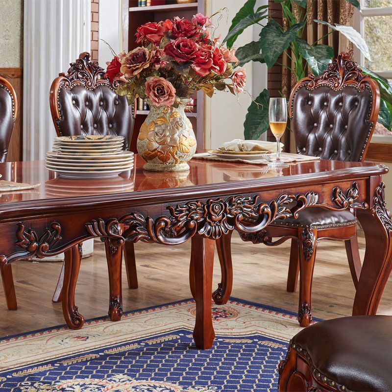 Rectangle Retro Modern Dining Table Brown Tone Fixed Table with Oakwood Solid Wood Clearhalo ' dining_table' 'Dining Tables & Seating' 'Dining Tables' 'furn' 'furn_dining_table' 'Furniture' 'furniture_dining_table' 'Kitchen & Dining Furniture' 'kitchen&dining_furn' 'kitchen' 'kitchen_dining_table' 1200x1200_e568654f-c7f5-44be-8d38-4060ed2c260a