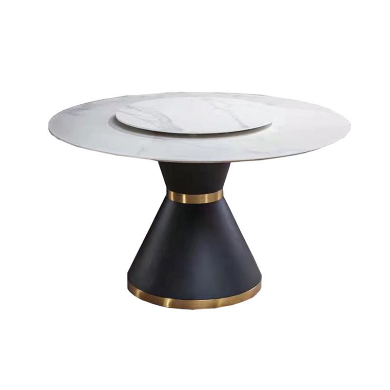 Contemporary Round Dining Table Sintered Stone Table with Black Pedestal Base,51.2"L x 51.2"W x 30"H Clearhalo ' dining_table' 'Dining Tables & Seating' 'Dining Tables' 'furn' 'furn_dining_table' 'Furniture' 'furniture_dining_table' 'Kitchen & Dining Furniture' 'kitchen&dining_furn' 'kitchen' 'kitchen_dining_table' 1200x1200_e569289e-1da0-4efd-ade1-327214ec0796