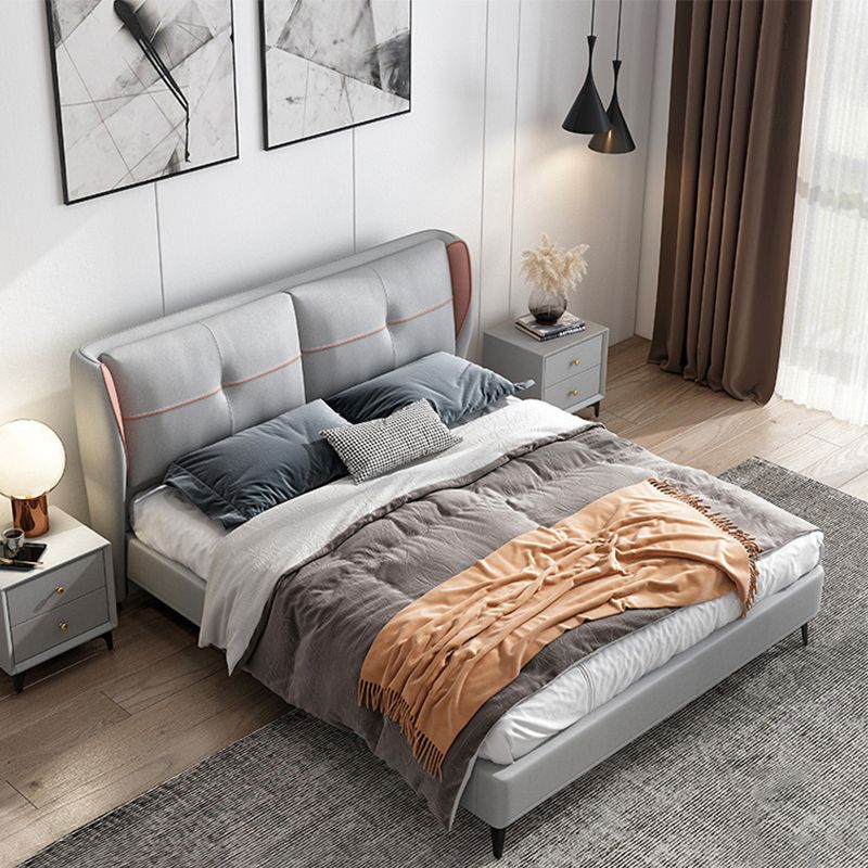 Modern Gray Wingback -bed met getufte rechthoekige hoofdeinde en metalen benen