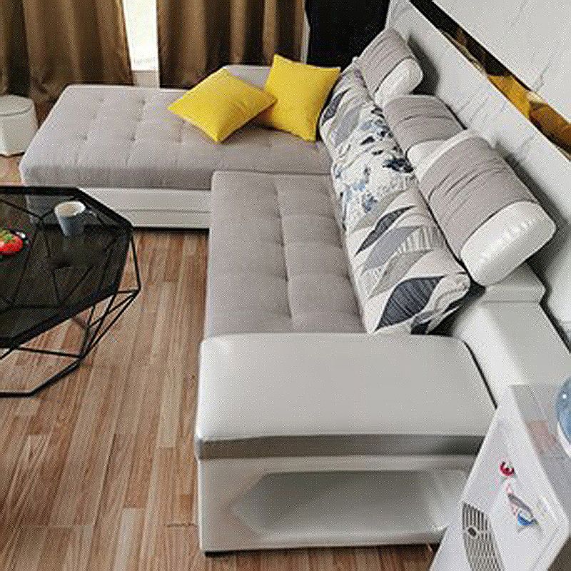 Light-grey Pillow Top Arm Sectional Pillowed Back Cushions, Adjustable Clearhalo 'furn' 'furn_sectionals' 'Furniture' 'furniture_sectionals' 'kitchen' 'kitchen_sectionals' 'Living Room Furniture' 'Sectionals' 1200x1200_e56b1295-c46d-45d9-aca1-fdd2cbce0e74