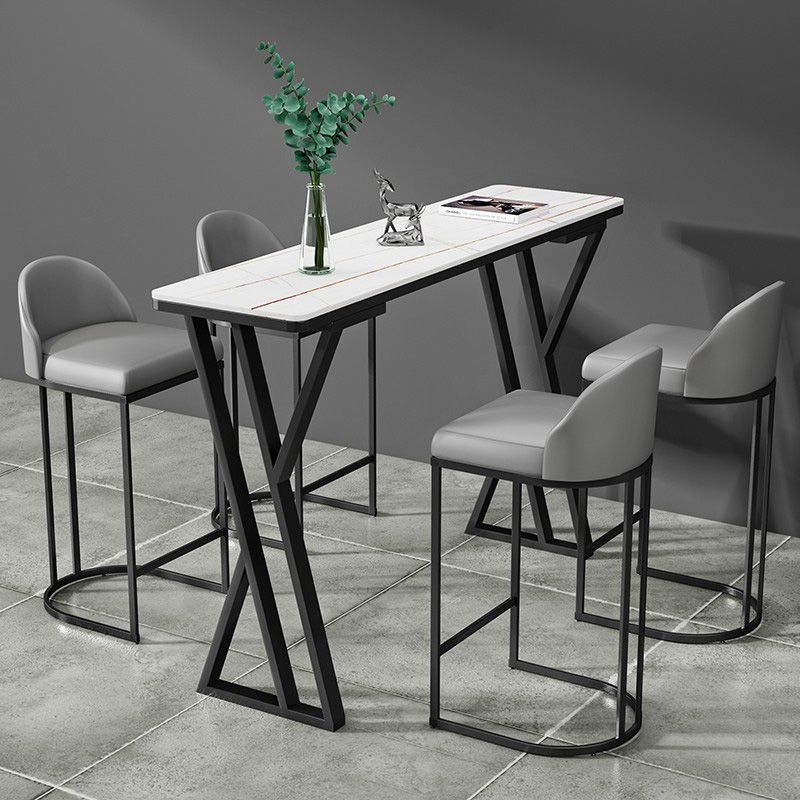 Modern Marble Pub Table with Rectangle Table Top Black Double Pedestal Table - 42" H Clearhalo 'Bar Furniture' 'Bar Tables' 'bar_tables' 'furn' 'furn_bar_tables' 'Furniture' 'furniture_bar_tables' 'Kitchen & Dining Furniture' 1200x1200_e56c452c-f872-488d-9695-50e53b609a5e