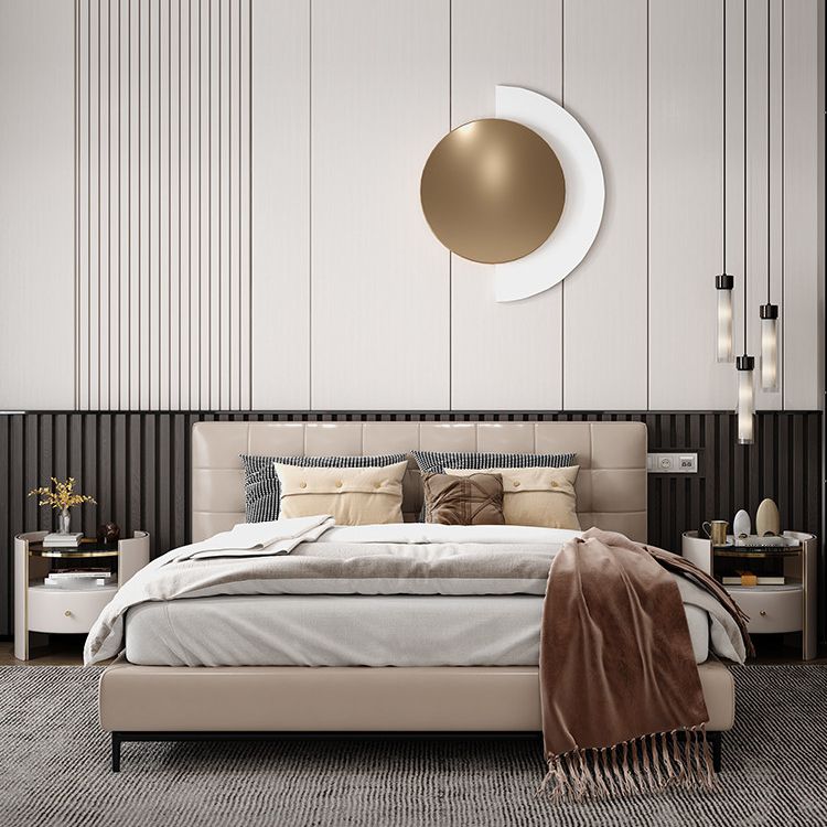 1-Drawer Glass Top Nightstand, 19.69" Tall 1-Shelf Leather Night Stand