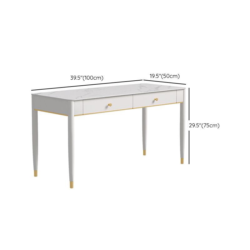 Descripción de escritura de piedra contemporánea Desk White Office White Office Base Base con cajón
