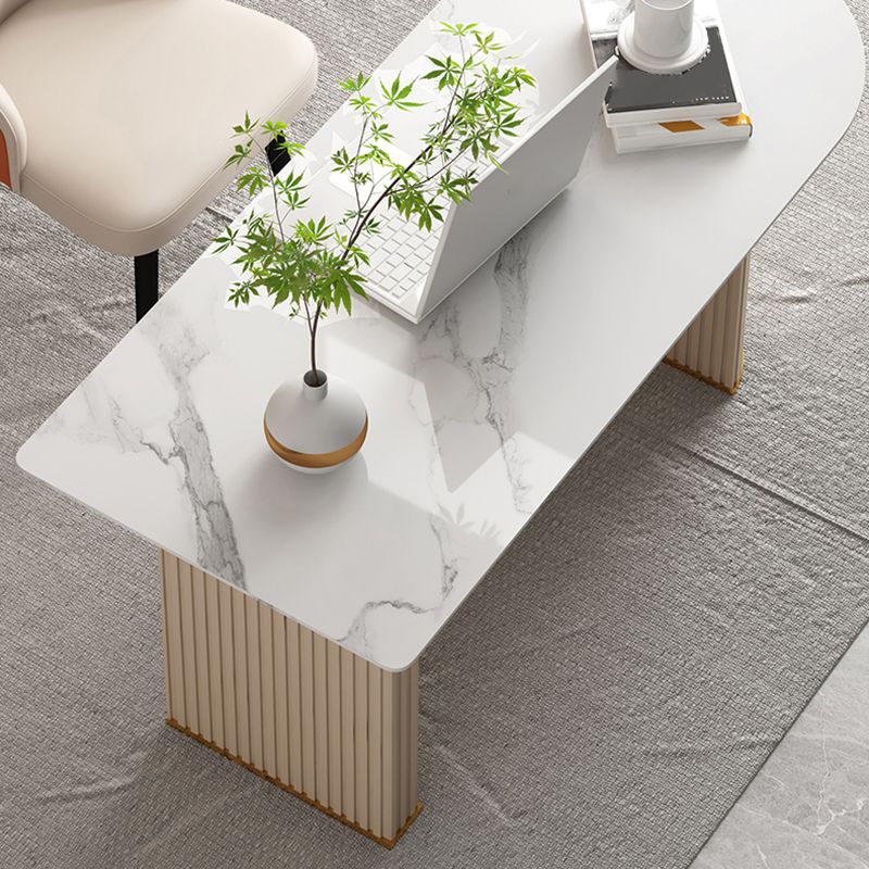 Glam Beige Office Desk 23.6" Wide Stone and Metal Writing Desk Clearhalo 'furn' 'furn_office_desk' 'Furniture' 'Office Desks' 'Office Furniture' 'office_desk' 1200x1200_e570e125-88c7-4b93-8744-52f456ca894b