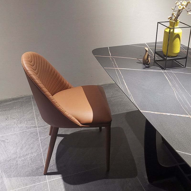 Modern Leather Curved Sloped Armless Chair Matte Finish Parsons Chair for Brasserie Clearhalo ' kitchen&dining_furn' 'Dining Chairs' 'Dining Tables & Seating' 'dining_chair' 'furn' 'furn_dining_chair' 'Furniture' 'furniture_dining_chair' 'Kitchen & Dining Furniture' 'kitchen' 1200x1200_e5728c14-878e-4428-905c-38f0f3ab837c