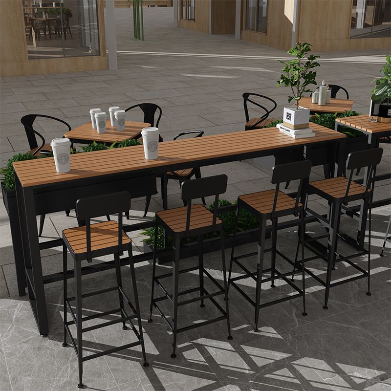 Modern Style Brown Bar Table Pine Wood and Iron Outdoor Bar Table Clearhalo 'Bar Furniture' 'Bar Tables' 'bar_tables' 'furn' 'furn_bar_tables' 'Furniture' 'furniture_bar_tables' 'Kitchen & Dining Furniture' 'kitchen&dining_furn' 'kitchen' 1200x1200_e5738c65-61cc-428f-995b-9d3a0ee537e9