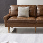 Solid Wood Round Arm Sofa Living Room Tufted Leather Sofa 32.28" H