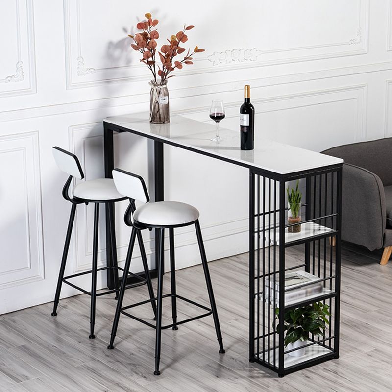 Glam White Marble Table with Rectangle Table Top Double Pedestal Table - 42" H Clearhalo 'Bar Furniture' 'Bar Tables' 'bar_tables' 'furn' 'furn_bar_tables' 'Furniture' 'furniture_bar_tables' 'Kitchen & Dining Furniture' 1200x1200_e57525c9-1b75-4262-817b-4e68a97b8175