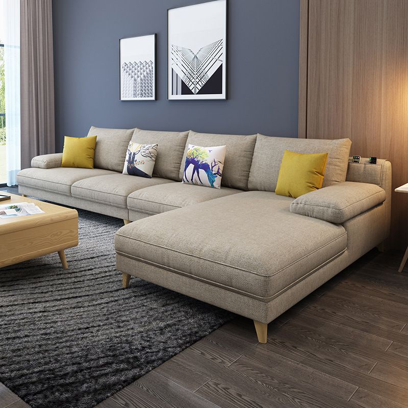 4-seater L-shape Sectional Fabric Pillow Top Arm Sectional with Pillows Clearhalo 'furn' 'furn_sectionals' 'Furniture' 'Living Room Furniture' 'Sectionals' 1200x1200_e57781e0-7d4d-4cce-b2cc-68f39b5f1925