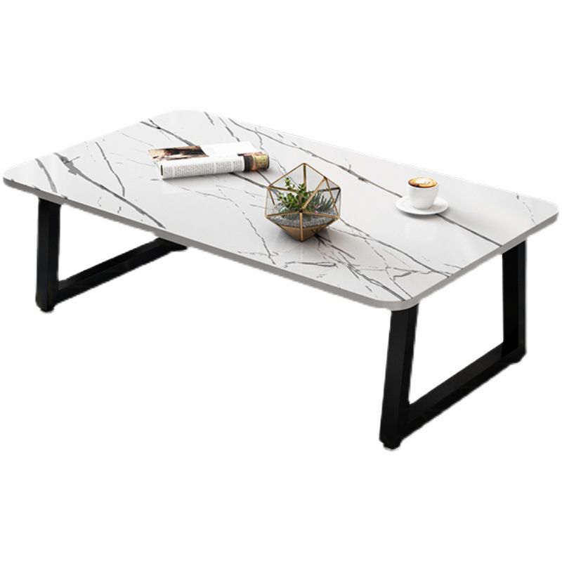 Modern Style Rectangular Wooden Table Metal Bottom Frame Sledge-shaped Base Coffee Table
