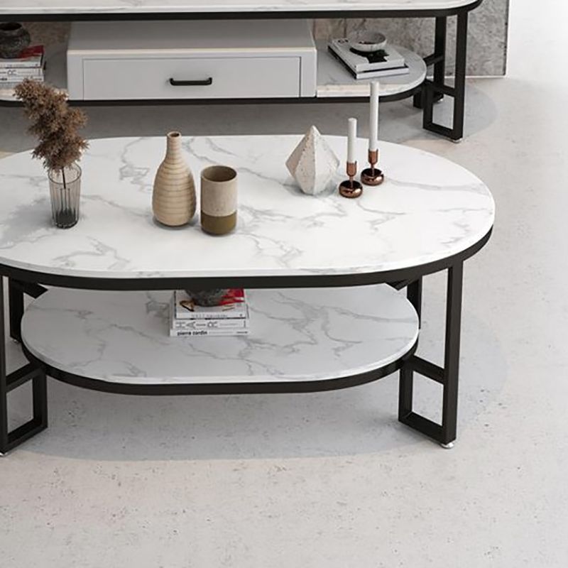 Table basse rectangulaire en ardoise, table basse abstraite avec étagère