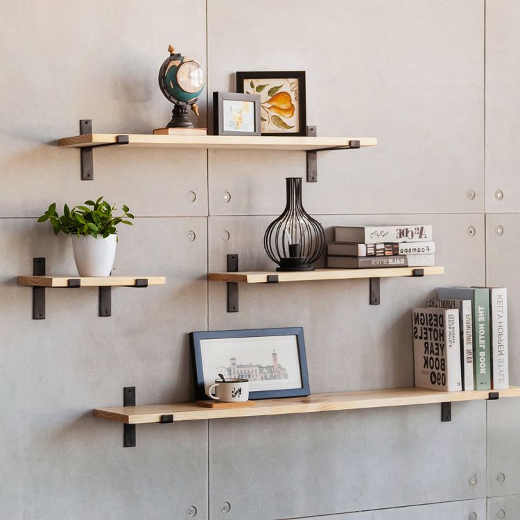 Contemporary Floating Bookshelf Wooden Natural Closed Back Bookcase