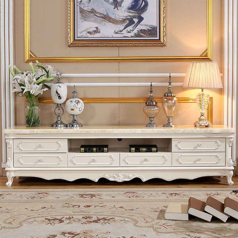 European Marble Living Room TV Cabinet White Solid Wood TV Console Clearhalo 'furn' 'furn_tv_stands_entertainment_centers' 'Furniture' 'Living Room Furniture' 'TV Stands & Entertainment Centers' 'TV Stands & Media Storage Furniture' 'tv_stands_entertainment_centers' 1200x1200_e5802c83-2704-4faa-aa18-935f373c911c