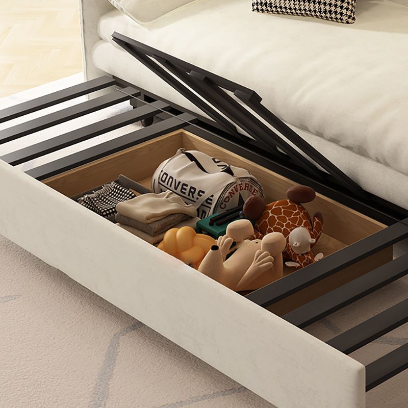 Faux Leather Sofa Bed Convertible with Storage Sofa in Beige