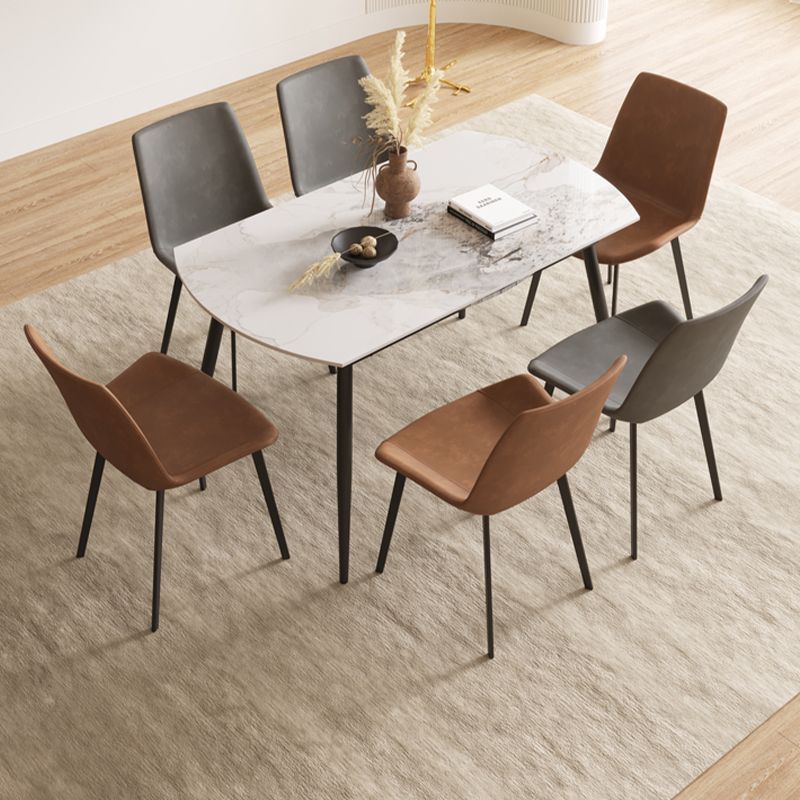 Round Dining Table with Leaf Extension Modern Stone Black Legs Dinette Table Clearhalo 'Dining Tables & Seating' 'Dining Tables' 'dining_table' 'furn' 'furn_dining_table' 'Furniture' 'Kitchen & Dining Furniture' 1200x1200_e5859312-6ca6-4a00-92ac-f40ed01d2057