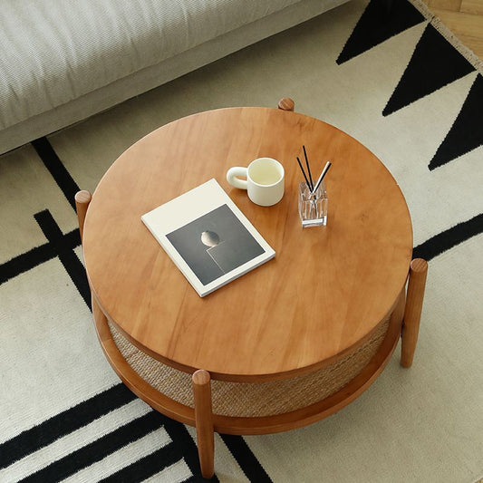 North European Wood/Glass Top Coffee Table Natural Round Cocktail Table