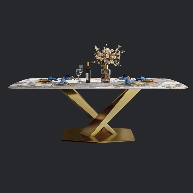 Traditional Luxury Dining Table Rectangle Sintered Stone Pedestal Table with Gold Frame Clearhalo ' dining_table' 'Dining Tables & Seating' 'Dining Tables' 'furn' 'furn_dining_table' 'Furniture' 'furniture_dining_table' 'Kitchen & Dining Furniture' 'kitchen&dining_furn' 'kitchen' 'kitchen_dining_table' 1200x1200_e58770a2-d814-4679-9898-47212a1efd9e